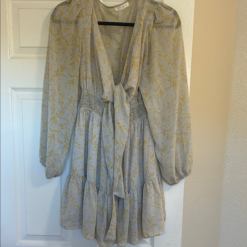 Yellow Floral Long Sleeve Dress